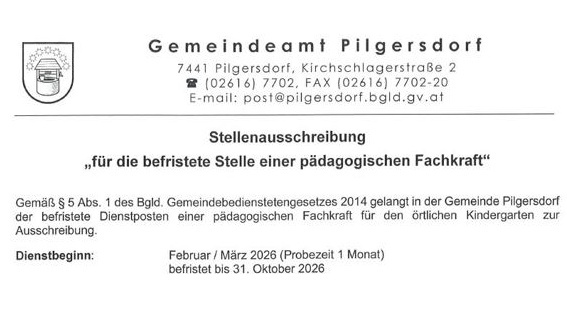 Stellenausschreibung Pädagogische Fachkraft